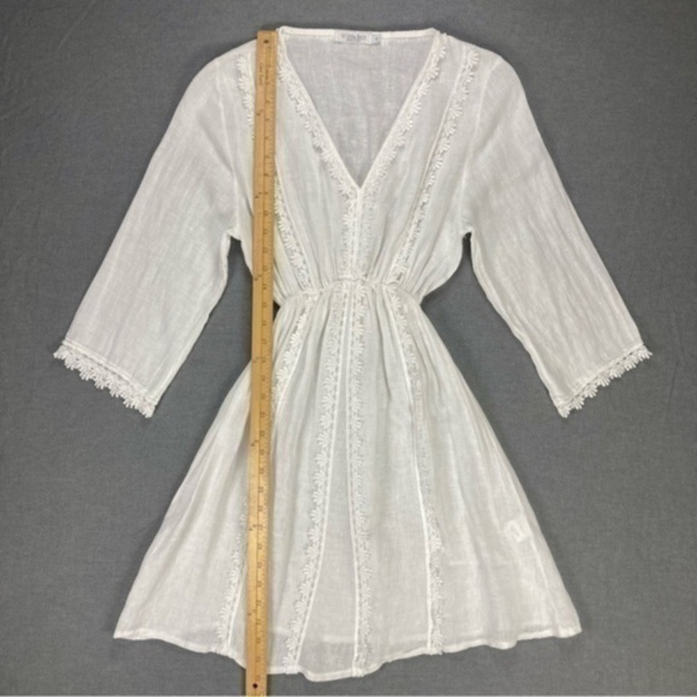 Luisa Ricci Linen Lace Tunic Beach Coverup Dress Women Medium White Cottagecore - Picture 9 of 13